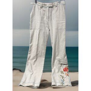 Susan Bristol Women Boho Chic  Casual Pants Sz 8 Embroidery  Floral Designer